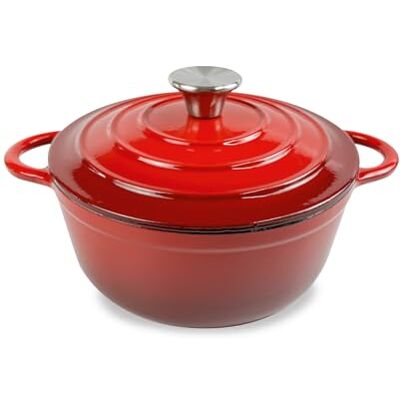 H&H Casseruola tonda in Ghisa Smaltata 22 cm, 2 Manici, Rossa, per Tutti i Piani Cottura, Compatibile con Induzione H&H Casseruola tonda in Ghisa Smaltata 22 cm, 2 Manici, Rossa, per Tutti i Piani Cottura, Compatibile con Induzione