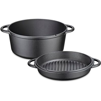 Küchenprofi Casseruola per barbecue in ghisa smaltata per barbecue, braciere e tutti i piani cottura, compresi quelli a induzione, utilizzabile in forno, coperchio utilizzabile come bistecchiera, Ø 26 Küchenprofi Casseruola per barbecue in ghisa smaltata per barbecue, braciere e tutti i piani cottura, compresi quelli a induzione, utilizzabile in forno, coperchio utilizzabile come bistecchiera, Ø 26