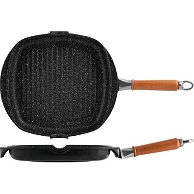 H&H Bistecchiera Pietra, Alluminio Pressofuso, Rivestimento Antiaderente 5 strati PFOA free con manico in legno estraibile cm 28 H&H Bistecchiera Pietra, Alluminio Pressofuso, Rivestimento Antiaderente 5 strati PFOA free con manico in legno estraibile cm 28