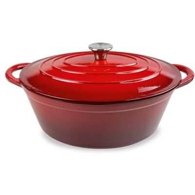 H&H Casseruola Ovale in Ghisa Smaltata 26x34 cm, 2 Manici, Rossa, per Tutti i Piani Cottura, Compatibile con Induzione H&H Casseruola Ovale in Ghisa Smaltata 26x34 cm, 2 Manici, Rossa, per Tutti i Piani Cottura, Compatibile con Induzione