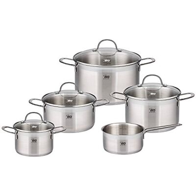 ELO Cookware ELO 42505 Top Collection pentole 5 Pezzi, Acciaio Inossidabile, Argento, 52 x 27 x 25 cm ELO Cookware ELO 42505 Top Collection pentole 5 Pezzi, Acciaio Inossidabile, Argento, 52 x 27 x 25 cm