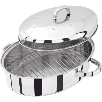 Judge , casseruola girarrosto Alta Ovale 36 x 26 cm, con Coperchio Che trattiene l'umidità, Argentato, Judge , casseruola girarrosto Alta Ovale 36 x 26 cm, con Coperchio Che trattiene l'umidità, Argentato,