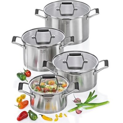 Küchenprofi COOK Set di pentole BOLOGNA 4 pezzi acciaio inossidabile coperchio in vetro adatto a induzione versatore colino fine/grossolano fondo multistrato 1 pentola Ø 20 cm 3 Küchenprofi COOK Set di pentole BOLOGNA 4 pezzi acciaio inossidabile coperchio in vetro adatto a induzione versatore colino fine/grossolano fondo multistrato 1 pentola Ø 20 cm 3
