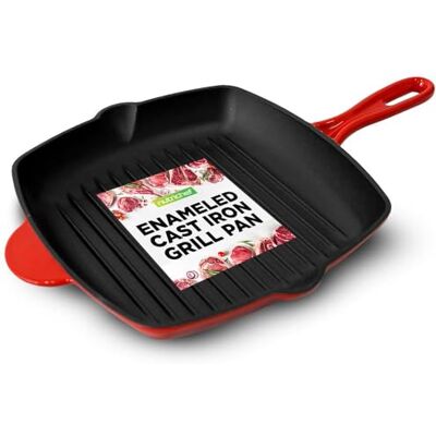 NutriChef Bistecchiera Antiaderente in Ghisa Smaltata da 28 cm, Padella Quadrata con Beccuccio, Compatibile con Tutti i Piani Cottura, Segni di Grigliatura NutriChef Bistecchiera Antiaderente in Ghisa Smaltata da 28 cm, Padella Quadrata con Beccuccio, Compatibile con Tutti i Piani Cottura, Segni di Grigliatura