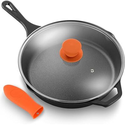 NutriChef Padella Ghisa 30 Centimetri con Coperchio, Pre-Stagionata, Sicura per Forno, Antiaderente, Manico in Silicone a Freddo, per Tutti i Piani Cottura NutriChef Padella Ghisa 30 Centimetri con Coperchio, Pre-Stagionata, Sicura per Forno, Antiaderente, Manico in Silicone a Freddo, per Tutti i Piani Cottura