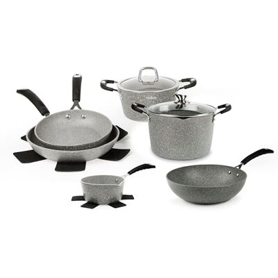 Excelsa Forn-Ok Set 12 pezzi, Alluminio Forgiato, Rivestimento Antiaderente, Grigio Effetto Pietra Excelsa Forn-Ok Set 12 pezzi, Alluminio Forgiato, Rivestimento Antiaderente, Grigio Effetto Pietra