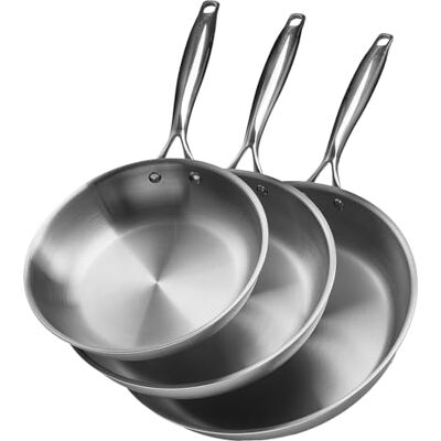 VEVOR Padella Tripla in Acciaio Inox, 3 Pezzi, 240, 280, 320 mm Set di Padelle in Acciaio Inox con Manico Resistente al Calore, Pentole da Forno, Gas, Elettrico, Lavabile in Lavastoviglie, Argento VEVOR Padella Tripla in Acciaio Inox, 3 Pezzi, 240, 280, 320 mm Set di Padelle in Acciaio Inox con Manico Resistente al Calore, Pentole da Forno, Gas, Elettrico, Lavabile in Lavastoviglie, Argento