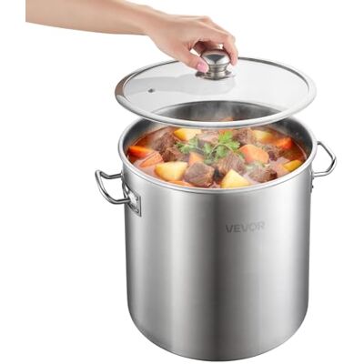VEVOR Pentola in Acciaio Inox da 19,9 Litri, Casseruola in Acciaio Inox con Coperchio in Vetro per Cottura da Cucina Brodo, Pasta, Zuppa, Catering Ristorante Cucina Commerciale, Senza PFOA PFAS VEVOR Pentola in Acciaio Inox da 19,9 Litri, Casseruola in Acciaio Inox con Coperchio in Vetro per Cottura da Cucina Brodo, Pasta, Zuppa, Catering Ristorante Cucina Commerciale, Senza PFOA PFAS