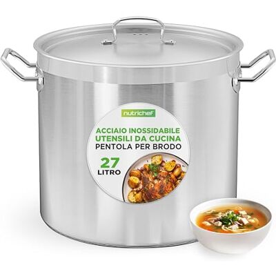 NutriChef Pentola Acciaio Inox 28 Litri con Coperchio, Pentola Induzione con Manici Rinforzati, Distribuzione Uniforme Calore, per Tutti i Piani Cottura NutriChef Pentola Acciaio Inox 28 Litri con Coperchio, Pentola Induzione con Manici Rinforzati, Distribuzione Uniforme Calore, per Tutti i Piani Cottura