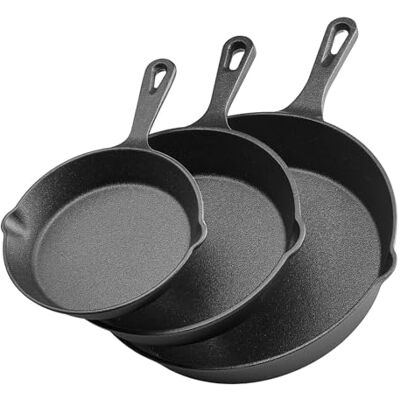 VEVOR Padella in Ghisa, 3 Pezzi, 160, 220, 265 mm Padella in Ghisa Antiaderente con Manico Resistente al Calore, Pentole da Cucina, per Forno, Gas, Elettrico, Induzione, Facile da Mantenere, Nero VEVOR Padella in Ghisa, 3 Pezzi, 160, 220, 265 mm Padella in Ghisa Antiaderente con Manico Resistente al Calore, Pentole da Cucina, per Forno, Gas, Elettrico, Induzione, Facile da Mantenere, Nero