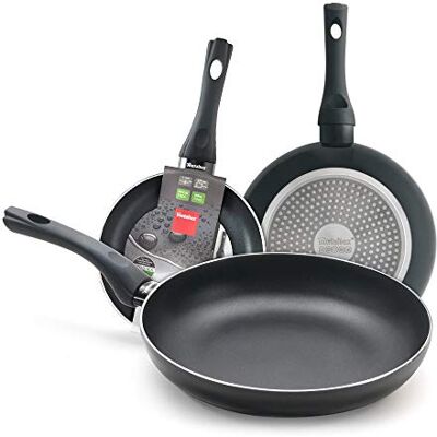 Metaltex Set di 3 padelle in alluminio 18+22+26 cm. Manico soft touch e doppio strato antiaderente. Full Induction Metaltex Set di 3 padelle in alluminio 18+22+26 cm. Manico soft touch e doppio strato antiaderente. Full Induction