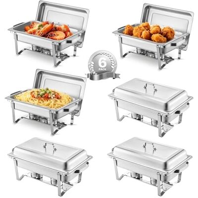 VEVOR Set da Buffet per Scaldavivande 7,5 L Scaldavivande Rettangolare in Acciaio Inox, 6 Pezzi, con 6 Padelle di Dimensioni Standard, Coperchio Supporto per Padella per Acqua e Carburante, Argento VEVOR Set da Buffet per Scaldavivande 7,5 L Scaldavivande Rettangolare in Acciaio Inox, 6 Pezzi, con 6 Padelle di Dimensioni Standard, Coperchio Supporto per Padella per Acqua e Carburante, Argento