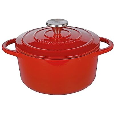 Küchenprofi Casseruola in ghisa con coperchio, rosso/interno nero, 20 cm, per stufare, forno olandese, pentola per pane smaltata, per tutti i piani cottura (con induzione), per stufare, cuocere e Küchenprofi Casseruola in ghisa con coperchio, rosso/interno nero, 20 cm, per stufare, forno olandese, pentola per pane smaltata, per tutti i piani cottura (con induzione), per stufare, cuocere e
