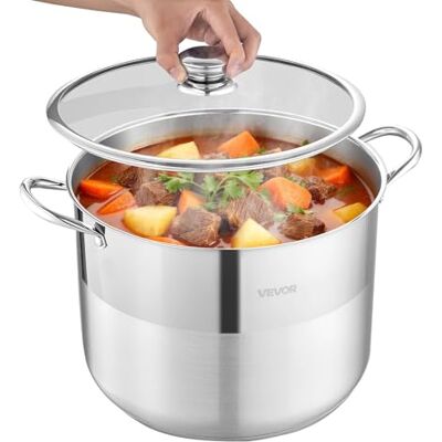 VEVOR Pentola in Acciaio Inox da 15,1 Litri, Casseruola in Acciaio Inox Ø 320x240 mm con Coperchio in Vetro per Cottura da Cucina Brodo, Pasta, Zuppa, Catering Ristorante, Piani Cottura a Gas VEVOR Pentola in Acciaio Inox da 15,1 Litri, Casseruola in Acciaio Inox Ø 320x240 mm con Coperchio in Vetro per Cottura da Cucina Brodo, Pasta, Zuppa, Catering Ristorante, Piani Cottura a Gas