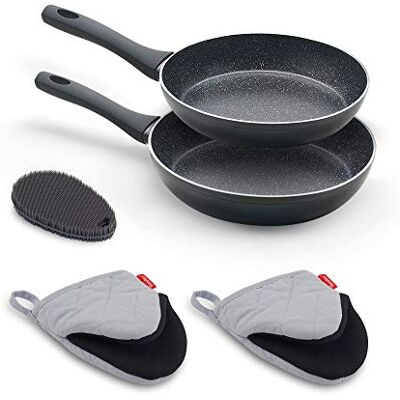 Metaltex NATIVA Set di 2 padelle in alluminio forgiato (20 + 24 cm) + accessori, Full Induction adatto per tutti i tipi di fornelli Metaltex NATIVA Set di 2 padelle in alluminio forgiato (20 + 24 cm) + accessori, Full Induction adatto per tutti i tipi di fornelli