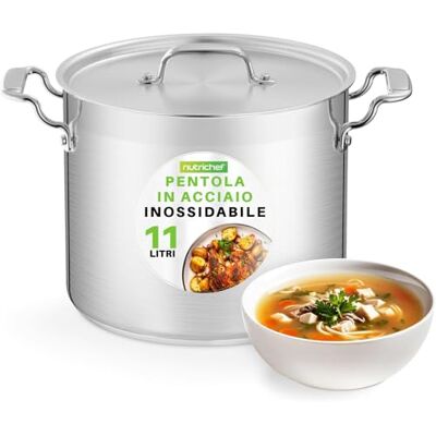 NutriChef Pentola in Acciaio Inossidabile da 11,3 Litri Pentola Grande per Uso Alimentare 18/8 per Stufati, Cuocere a Lenta Lenta, Zuppa, Include Coperchio, Lavabile in Lavastoviglie, Induzione NutriChef Pentola in Acciaio Inossidabile da 11,3 Litri Pentola Grande per Uso Alimentare 18/8 per Stufati, Cuocere a Lenta Lenta, Zuppa, Include Coperchio, Lavabile in Lavastoviglie, Induzione