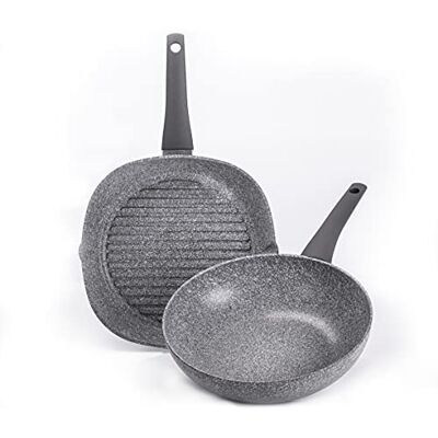 Moneta Sinfonia Set Bistecchiera+ Wok anche per induzione, rivestimento rinforzato con particelle minerali. Made in Italy Moneta Sinfonia Set Bistecchiera+ Wok anche per induzione, rivestimento rinforzato con particelle minerali. Made in Italy