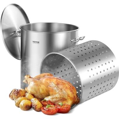 VEVOR Pentola in Acciaio Inox, Pentola per Salse con Cestello 60,5 L, Coperchio e Manico, Pentola Resistente di Grado Commerciale, Trattamento di Macinazione, per Eventi di Grandi Gruppi, Argento VEVOR Pentola in Acciaio Inox, Pentola per Salse con Cestello 60,5 L, Coperchio e Manico, Pentola Resistente di Grado Commerciale, Trattamento di Macinazione, per Eventi di Grandi Gruppi, Argento