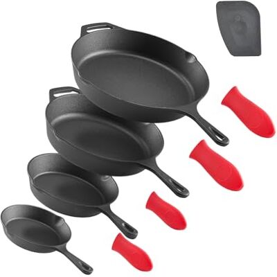 VEVOR Padella in Ghisa, Set di 4 Padelle Antiaderenti (155, 205, 260, 305 mm), con Manico in Silicone Resistente al Calore, Padella da Chef Pre-Trattata, Pentole da Cucina per Gas, Elettrico, Nero VEVOR Padella in Ghisa, Set di 4 Padelle Antiaderenti (155, 205, 260, 305 mm), con Manico in Silicone Resistente al Calore, Padella da Chef Pre-Trattata, Pentole da Cucina per Gas, Elettrico, Nero