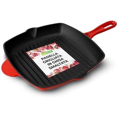 Nutrichef Bistecchiera Antiaderente in Ghisa Smaltata da 28 cm, Padella Quadrata con Beccuccio, Compatibile con Tutti i Piani Cottura, Segni di Grigliatura Nutrichef Bistecchiera Antiaderente in Ghisa Smaltata da 28 cm, Padella Quadrata con Beccuccio, Compatibile con Tutti i Piani Cottura, Segni di Grigliatura
