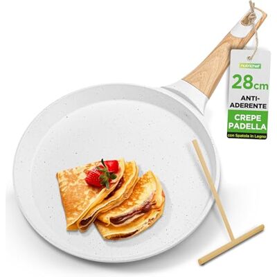 NutriChef Padella per Crepes, Crepiera Antiaderente 28 cm con Spatola in Legno, Rivestimento Marmo, Manico Ergonomico, Fondo Induzione, Ideale anche per Pancake, Bacon e Uova NutriChef Padella per Crepes, Crepiera Antiaderente 28 cm con Spatola in Legno, Rivestimento Marmo, Manico Ergonomico, Fondo Induzione, Ideale anche per Pancake, Bacon e Uova
