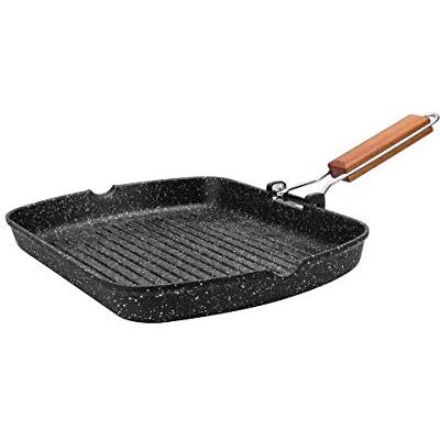KAMBERG 0008016 - Padella per griglia con aspetto pietra - 34x24 cm - Manico in legno removibile - Per tutti i tipi di fornelli KAMBERG 0008016 - Padella per griglia con aspetto pietra - 34x24 cm - Manico in legno removibile - Per tutti i tipi di fornelli