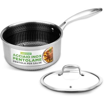 NutriChef Casseruola Acciaio Inox 1,9 Litri con Coperchio in Vetro, Antiaderente Nido d’Ape, Pentola Induzione Resistente ai Graffi, Facile da Pulire NutriChef Casseruola Acciaio Inox 1,9 Litri con Coperchio in Vetro, Antiaderente Nido d’Ape, Pentola Induzione Resistente ai Graffi, Facile da Pulire