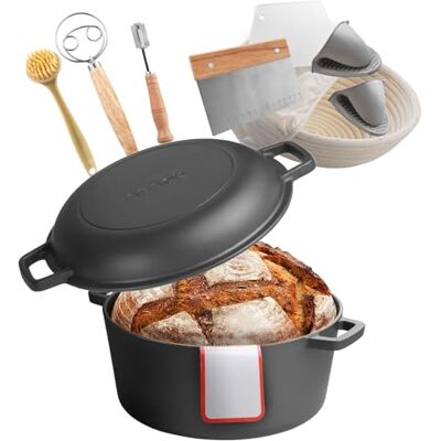 VEVOR Forno Olandese in Ghisa, Pentola Pre-Stagionata con Coperchio, Teglia da 4,7 L con Cestello per Lievitazione, Accessori per la Cottura del Pane, Compatibile con Forno per Pane 260 ℃ VEVOR Forno Olandese in Ghisa, Pentola Pre-Stagionata con Coperchio, Teglia da 4,7 L con Cestello per Lievitazione, Accessori per la Cottura del Pane, Compatibile con Forno per Pane 260 ℃