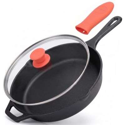 NutriChef Padella Ghisa 30 Centimetri con Coperchio, Pre-Stagionata, Sicura per Forno, Antiaderente, Manico in Silicone a Freddo, per Tutti i Piani Cottura NutriChef Padella Ghisa 30 Centimetri con Coperchio, Pre-Stagionata, Sicura per Forno, Antiaderente, Manico in Silicone a Freddo, per Tutti i Piani Cottura