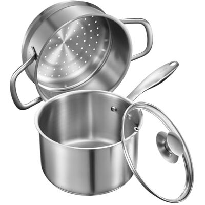 VEVOR Casseruola da Cucina, Capacità da 2,37L con Coperchio in Vetro Strato di Vapore con Manico, Pentole per Zuppa Verdure Spaghetti in Acciaio Inox, Casseruola da Cucina VEVOR Casseruola da Cucina, Capacità da 2,37L con Coperchio in Vetro Strato di Vapore con Manico, Pentole per Zuppa Verdure Spaghetti in Acciaio Inox, Casseruola da Cucina