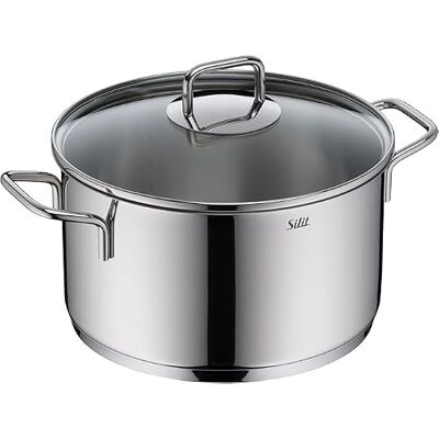 Silit Extra Cook, pentola da 24 cm con coperchio in vetro, scala interna, ampio bordo di versamento, in acciaio inox Crominox di alta qualità, lavabile in lavastoviglie, grande distribuzione ottimale Silit Extra Cook, pentola da 24 cm con coperchio in vetro, scala interna, ampio bordo di versamento, in acciaio inox Crominox di alta qualità, lavabile in lavastoviglie, grande distribuzione ottimale