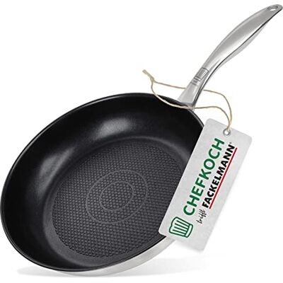 Fackelmann Chefkoch Padella da 24 cm con rivestimento antiaderente e fondo a nido d'ape, padella in acciaio inox di alta qualità, adatta a tutti i tipi di piani cottura (anche quelli a induzione) Fackelmann Chefkoch Padella da 24 cm con rivestimento antiaderente e fondo a nido d'ape, padella in acciaio inox di alta qualità, adatta a tutti i tipi di piani cottura (anche quelli a induzione)