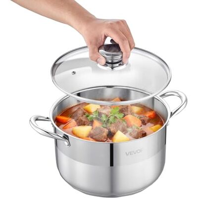 VEVOR Pentola in Acciaio Inox da 7,6 Litri, Casseruola in Acciaio Inox Ø 240x140 mm con Coperchio in Vetro per Cottura da Cucina, Pentola di Brodo, Pasta, Zuppa, Catering Ristorante, Senza PFOA PFAS VEVOR Pentola in Acciaio Inox da 7,6 Litri, Casseruola in Acciaio Inox Ø 240x140 mm con Coperchio in Vetro per Cottura da Cucina, Pentola di Brodo, Pasta, Zuppa, Catering Ristorante, Senza PFOA PFAS