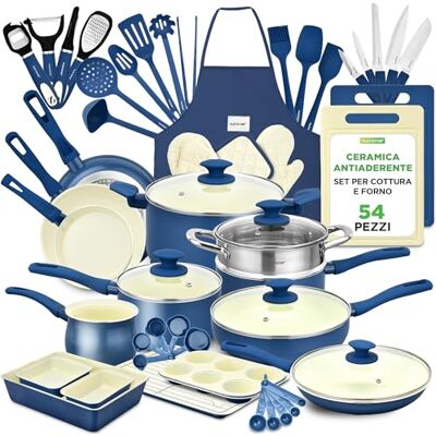 NutriChef Set 54 Pezzi Professionale con Pentole, Padelle e Teglie da Forno in Ceramica Antiaderente, Compatibile con Piani Cottura a Induzione NutriChef Set 54 Pezzi Professionale con Pentole, Padelle e Teglie da Forno in Ceramica Antiaderente, Compatibile con Piani Cottura a Induzione