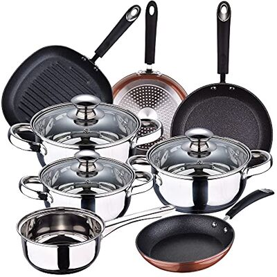 San Ignacio Batteria da cucina 7 pezzi Fanale acciaio inox con set padelle (20/24/28 cm) e grill 28 cm MOMA in alluminio forgiato San Ignacio Batteria da cucina 7 pezzi Fanale acciaio inox con set padelle (20/24/28 cm) e grill 28 cm MOMA in alluminio forgiato