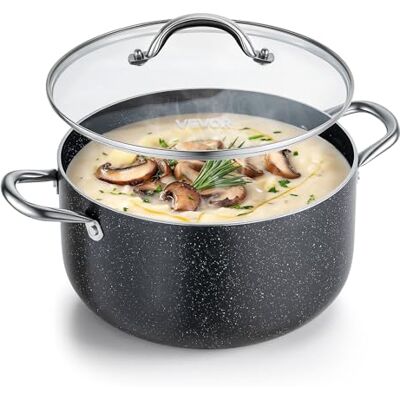 VEVOR Pentola per Zuppa Coperchio in Vetro, Pentola per Zuppa da 7,6 Litri in Lega di Alluminio con Rivestimento Antiaderente senza PFOA PFAS Compatibile con Fornelli a Gas, Zuppa Piatti Stufati VEVOR Pentola per Zuppa Coperchio in Vetro, Pentola per Zuppa da 7,6 Litri in Lega di Alluminio con Rivestimento Antiaderente senza PFOA PFAS Compatibile con Fornelli a Gas, Zuppa Piatti Stufati
