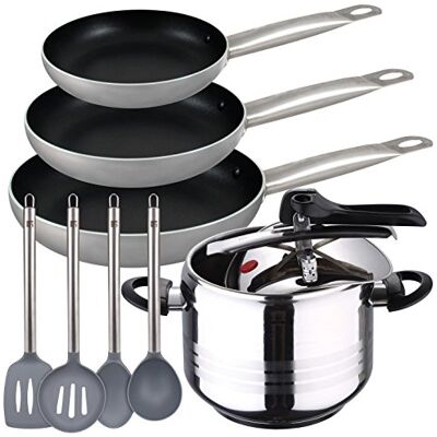 San Ignacio Duna Premium Pentola Express 7 Litri + Set 3 pentole + Utensili da Cucina, Acciaio Inossidabile, Cromato San Ignacio Duna Premium Pentola Express 7 Litri + Set 3 pentole + Utensili da Cucina, Acciaio Inossidabile, Cromato