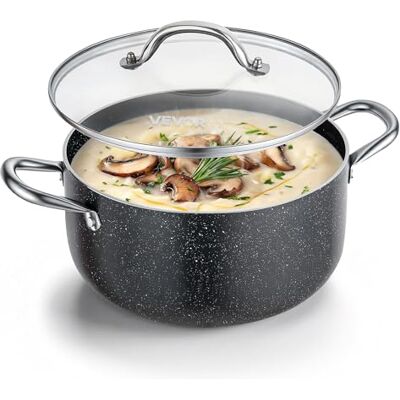 VEVOR Pentola per Zuppa Coperchio in Vetro Trasparente, Pentola per Zuppa da 5,7 Litri in Lega di Alluminio con Rivestimento Antiaderente senza PFOA PFAS Compatibile Fornelli a Gas per Piatti Stufati VEVOR Pentola per Zuppa Coperchio in Vetro Trasparente, Pentola per Zuppa da 5,7 Litri in Lega di Alluminio con Rivestimento Antiaderente senza PFOA PFAS Compatibile Fornelli a Gas per Piatti Stufati