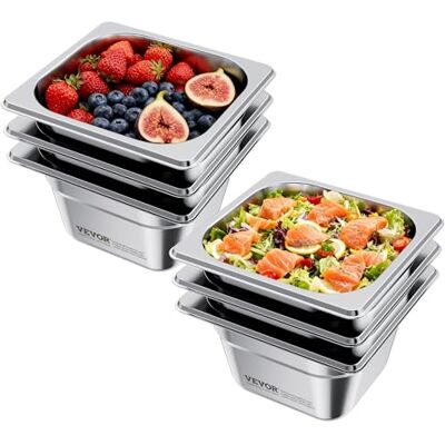 VEVOR 1/6 Pentola per Vapore in Acciaio Inox, 100 mm di Profondità, Pentola a Tavolo da 6,8 L, Forniture per Ristoranti Anti-Inceppamento, Antiruggine, per la Casa, Feste, Ristoranti, 6 Confezioni VEVOR 1/6 Pentola per Vapore in Acciaio Inox, 100 mm di Profondità, Pentola a Tavolo da 6,8 L, Forniture per Ristoranti Anti-Inceppamento, Antiruggine, per la Casa, Feste, Ristoranti, 6 Confezioni