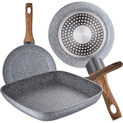 San Ignacio Set di 2 padelle 18/22 e grill 28 x 28 cm, Daimiel, alluminio forgiato, induzione, multicolore San Ignacio Set di 2 padelle 18/22 e grill 28 x 28 cm, Daimiel, alluminio forgiato, induzione, multicolore