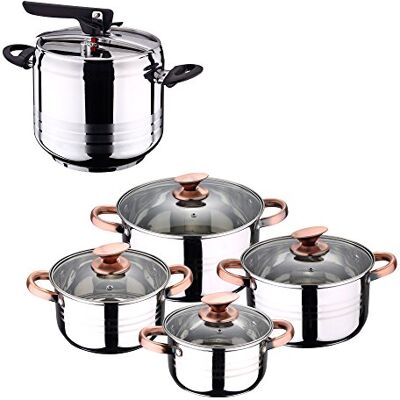 San Ignacio Set pentola a Pressione 7 l + Batteria Cucina 8 Pezzi, Acciaio Inossidabile, Cromato San Ignacio Set pentola a Pressione 7 l + Batteria Cucina 8 Pezzi, Acciaio Inossidabile, Cromato