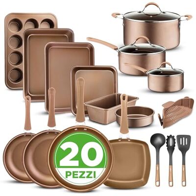 NutriChef Set 20 Pezzi Pentole e Padelle Antiaderenti, Senza PFOA/PFOS, Lacca Resistente al Calore, Coperchi, Utensili da Cucina NutriChef Set 20 Pezzi Pentole e Padelle Antiaderenti, Senza PFOA/PFOS, Lacca Resistente al Calore, Coperchi, Utensili da Cucina
