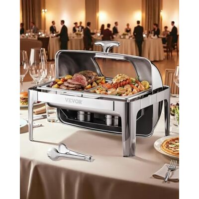 VEVOR Set di Scaldavivande 3,9 L Scaldavivande Rettangolare in Acciaio Inox, 1 Pezzo con 2 Padelle di Mezza Misura, Coperchio Visibile, Supporto Pieghevole per Padella per Acqua e Carburante, Argento VEVOR Set di Scaldavivande 3,9 L Scaldavivande Rettangolare in Acciaio Inox, 1 Pezzo con 2 Padelle di Mezza Misura, Coperchio Visibile, Supporto Pieghevole per Padella per Acqua e Carburante, Argento