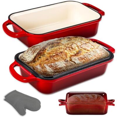 NutriChef Teglia per Pane in Cassetta 23x13 cm in Ghisa Smaltata con Coperchio, Stampo Pane in Cassetta Antiaderente per Cosce di Pollo, Spezzatino di Manzo e Lasagna, Rosso NutriChef Teglia per Pane in Cassetta 23x13 cm in Ghisa Smaltata con Coperchio, Stampo Pane in Cassetta Antiaderente per Cosce di Pollo, Spezzatino di Manzo e Lasagna, Rosso