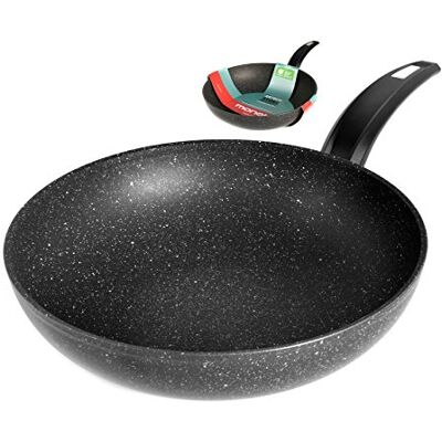 Moneta Wok 1 Manico Antiaderente Hercules Stone Pentole Cucina, Alluminio Rivestito, Nero, 28 cm Moneta Wok 1 Manico Antiaderente Hercules Stone Pentole Cucina, Alluminio Rivestito, Nero, 28 cm