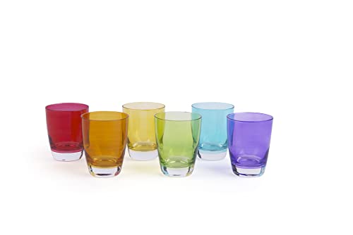 Excelsa Happy Colour Set 6 Bicchieri, Vetro, Multicolore, 9 x 9 x H. 6 cm
