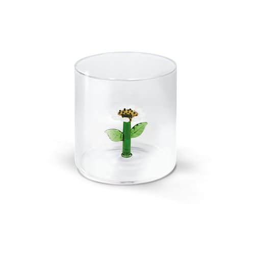 Western Digital Bicchiere in vetro borosilicato. Capacità 250 ml. Decoro margherita.