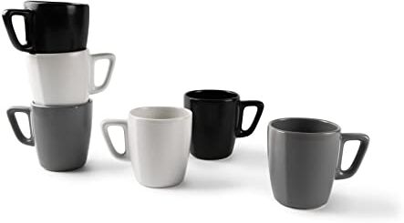 Excelsa Eclipse Set 6 Tazze Mug 230 ml, Ceramica, Bianco, Nero e Grigio