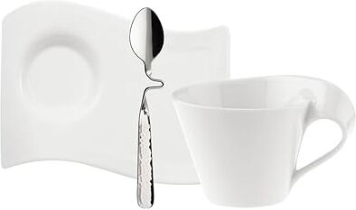 Villeroy & Boch NewWave Set per Cappuccino, Tazzina, Piattino, per 1 Persona, Lavabile in Lavastoviglie, Acciaio Inox