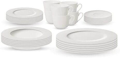 Villeroy & Boch Twist White Set Massimo 6 Persone, Grande Stoviglie da Caffè Porcellana, Basic Set 30 Pezzi, Bianco